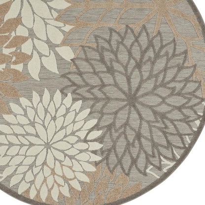 6' Gray And Ivory Floral Indoor Outdoor Area Rug HomeRoots
