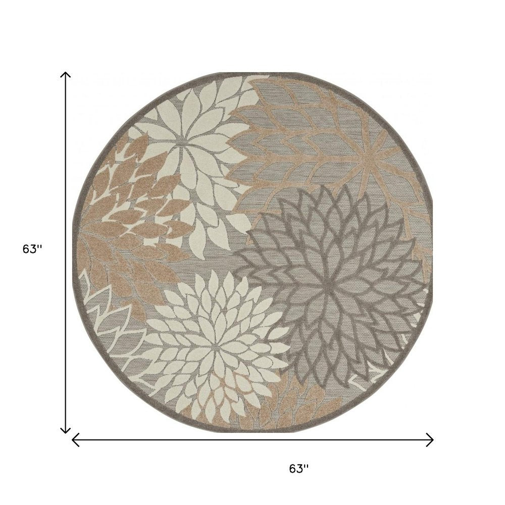 6' Gray And Ivory Floral Indoor Outdoor Area Rug — view 113