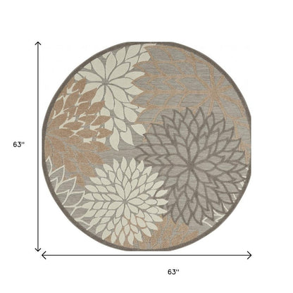 6' Gray And Ivory Floral Indoor Outdoor Area Rug HomeRoots