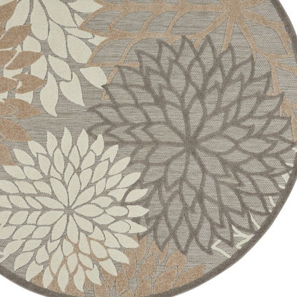 6' Gray And Ivory Floral Indoor Outdoor Area Rug HomeRoots
