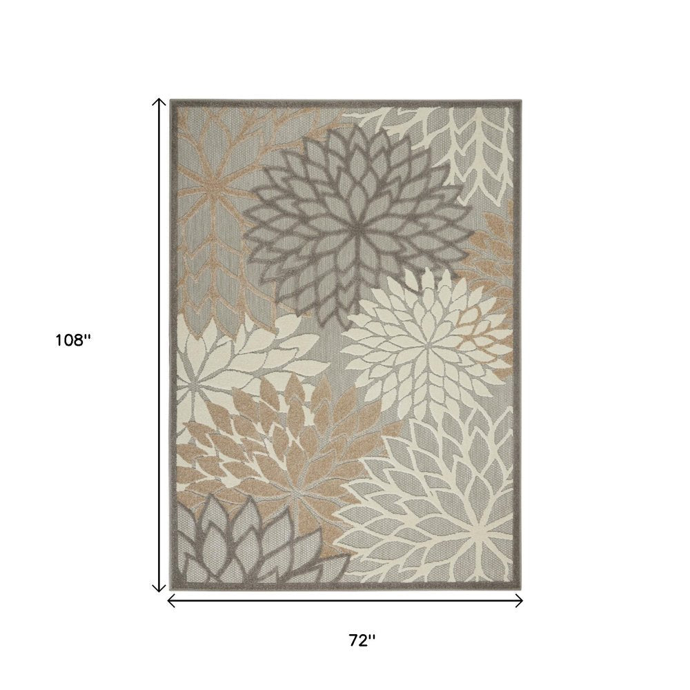 6' Gray And Ivory Floral Indoor Outdoor Area Rug HomeRoots