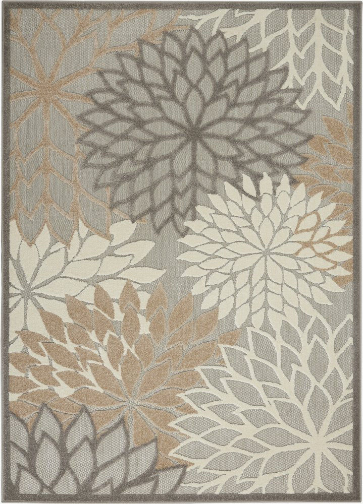 6' Gray And Ivory Floral Indoor Outdoor Area Rug HomeRoots