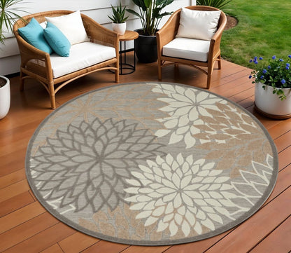 6' Gray And Ivory Floral Indoor Outdoor Area Rug HomeRoots