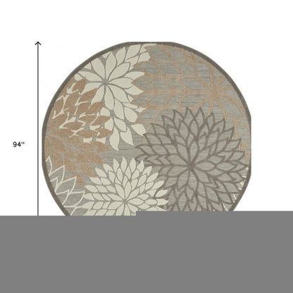 6' Gray And Ivory Floral Indoor Outdoor Area Rug HomeRoots
