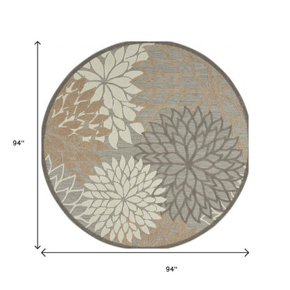 6' Gray And Ivory Floral Indoor Outdoor Area Rug HomeRoots