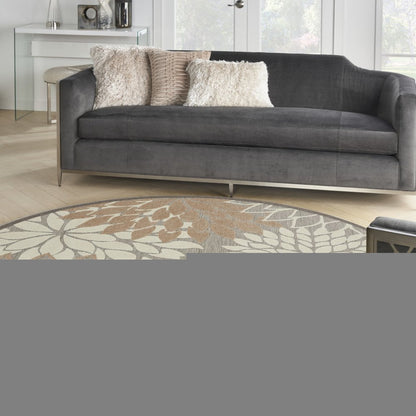 6' Gray And Ivory Floral Indoor Outdoor Area Rug HomeRoots