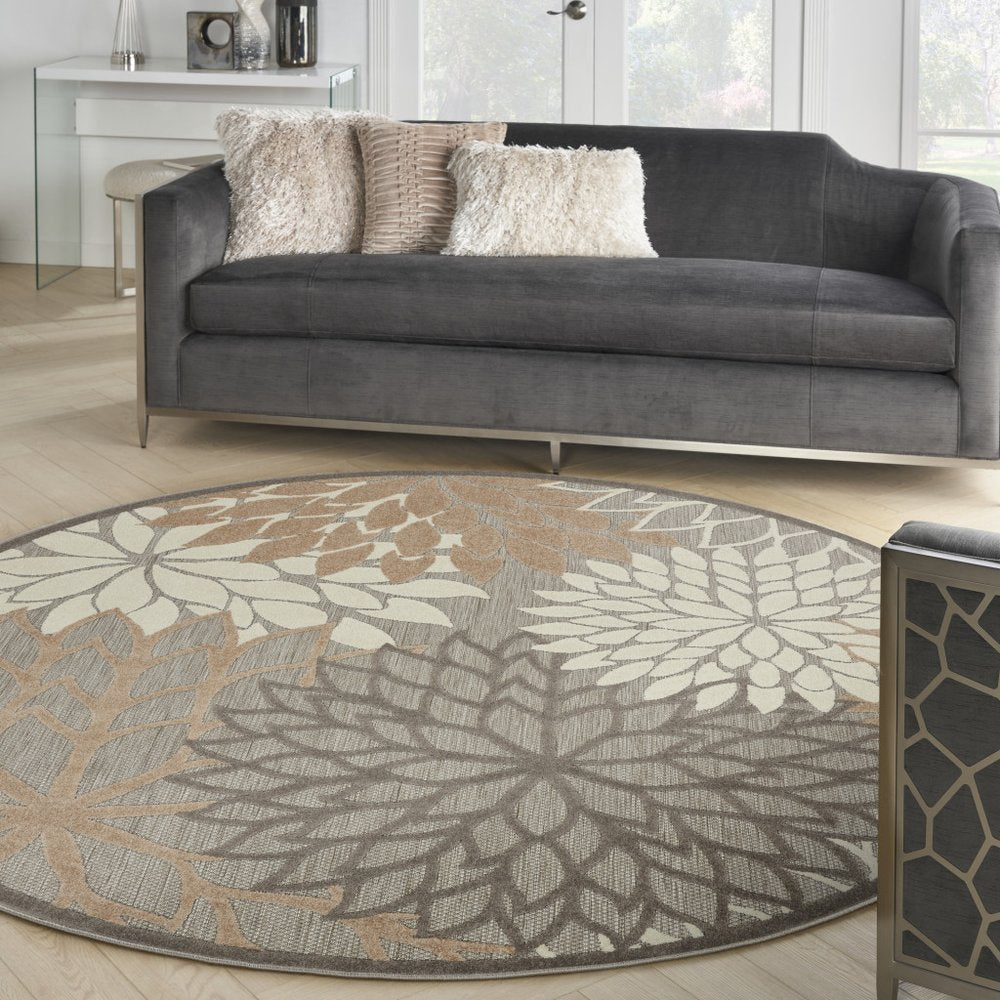 6' Gray And Ivory Floral Indoor Outdoor Area Rug HomeRoots