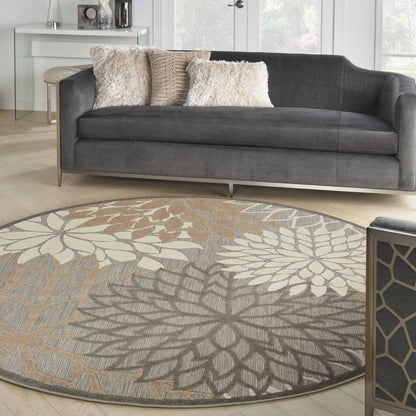 6' Gray And Ivory Floral Indoor Outdoor Area Rug HomeRoots