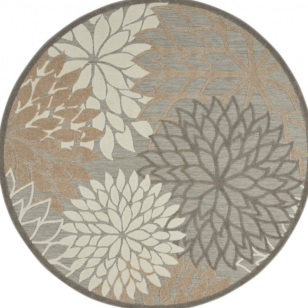 6' Gray And Ivory Floral Indoor Outdoor Area Rug — view 129