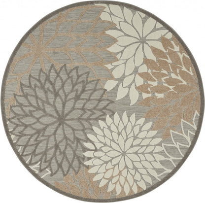6' Gray And Ivory Floral Indoor Outdoor Area Rug HomeRoots