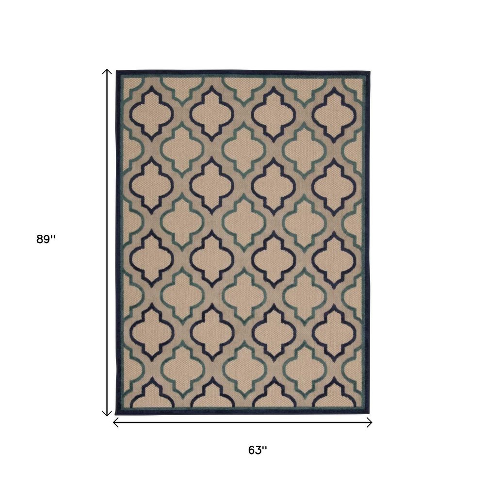5' X 8' Blue And Ivory Indoor Outdoor Area Rug HomeRoots