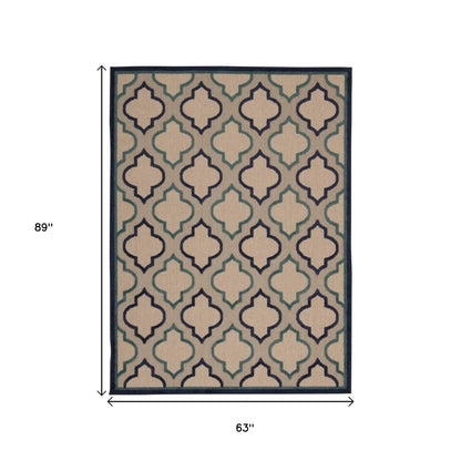 5' X 8' Blue And Ivory Indoor Outdoor Area Rug HomeRoots