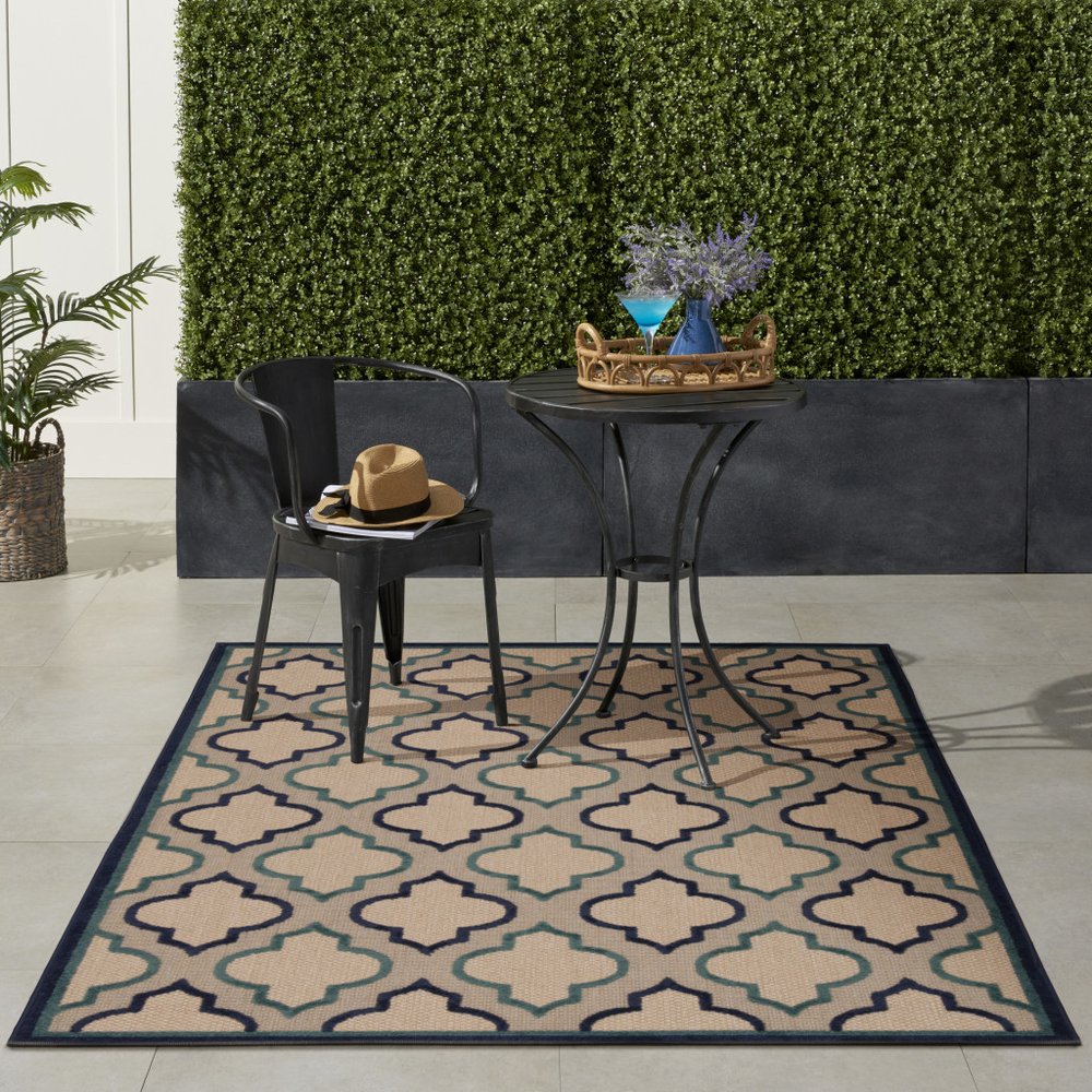 5' X 8' Blue And Ivory Indoor Outdoor Area Rug HomeRoots