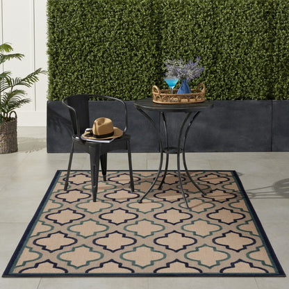 5' X 8' Blue And Ivory Indoor Outdoor Area Rug HomeRoots