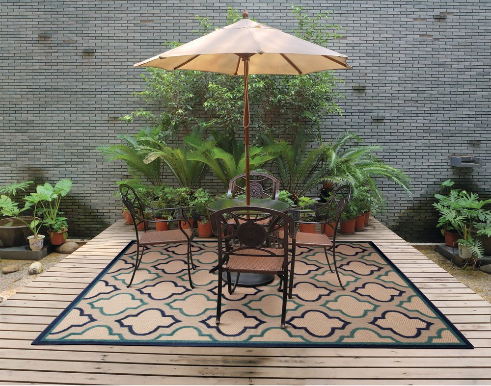 5' X 8' Blue And Ivory Indoor Outdoor Area Rug — view 7