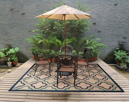 5' X 8' Blue And Ivory Indoor Outdoor Area Rug HomeRoots