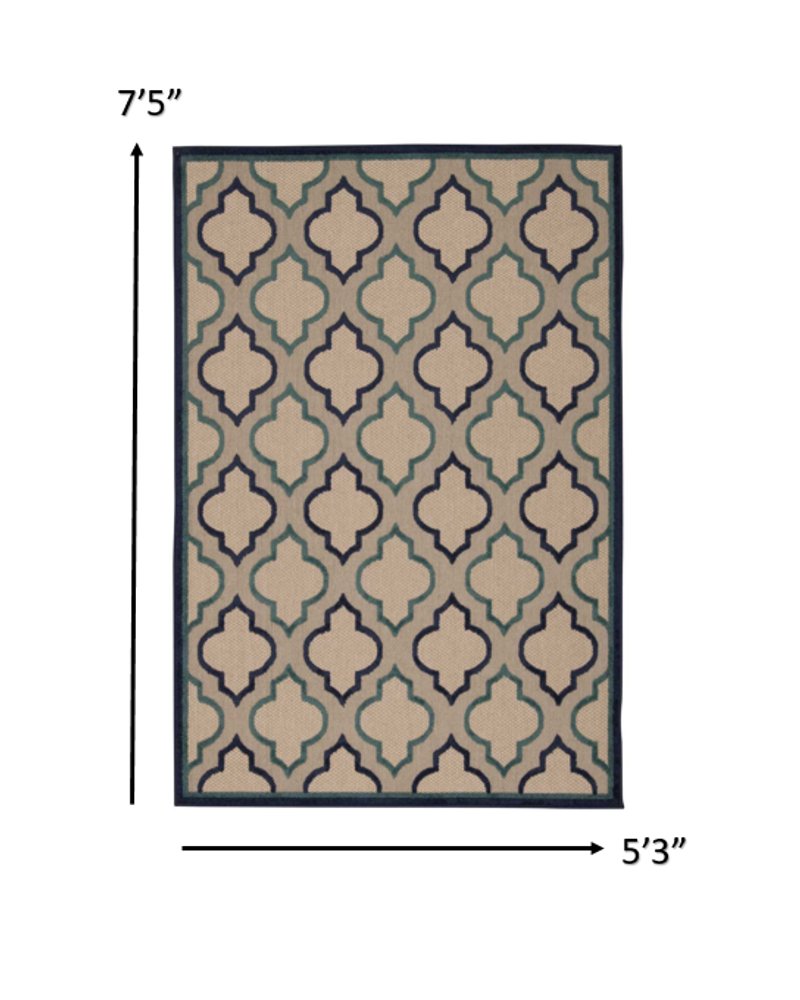 5' X 8' Blue And Ivory Indoor Outdoor Area Rug HomeRoots