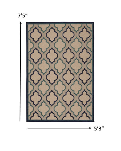 5' X 8' Blue And Ivory Indoor Outdoor Area Rug HomeRoots