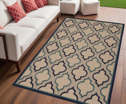 5' X 8' Blue And Ivory Indoor Outdoor Area Rug HomeRoots