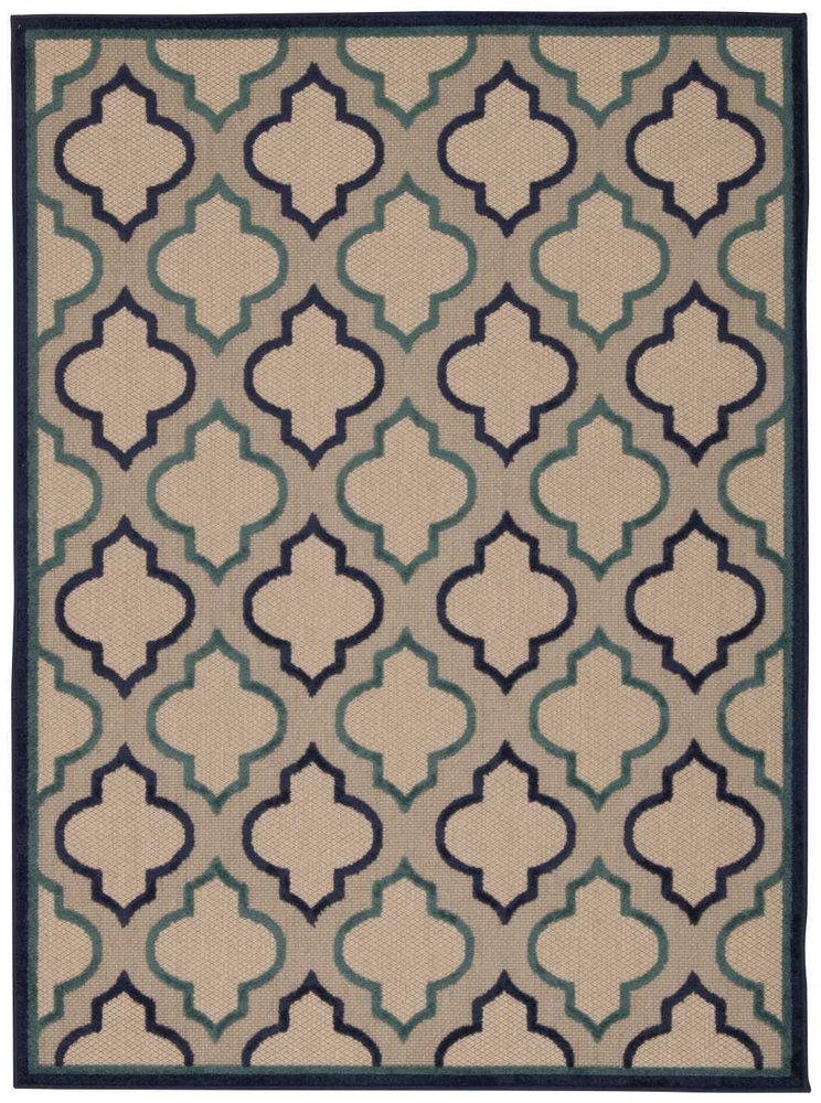 5' X 8' Blue And Ivory Indoor Outdoor Area Rug HomeRoots