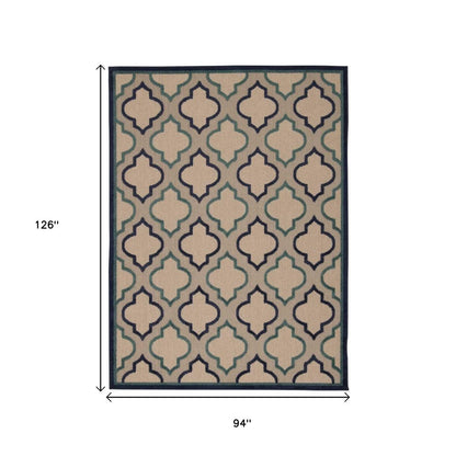 5' X 8' Blue And Ivory Indoor Outdoor Area Rug HomeRoots