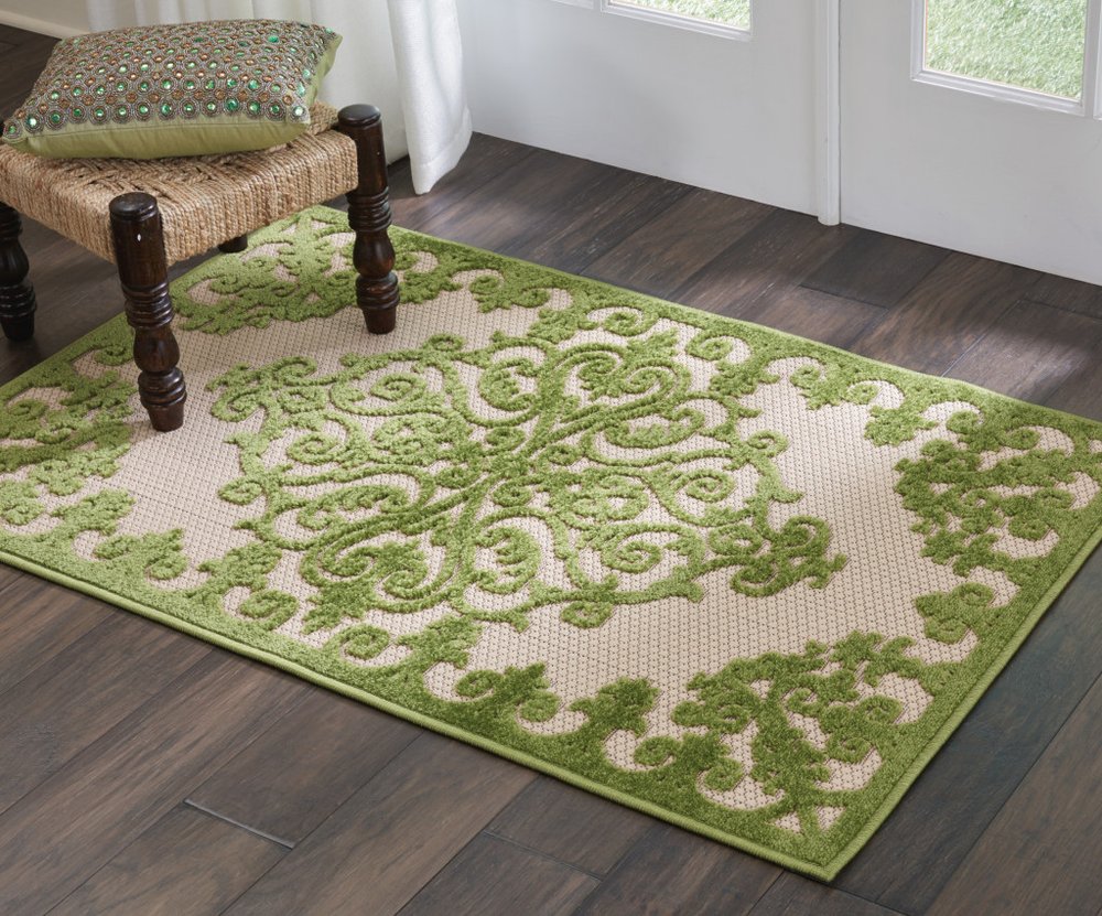 8' X 11' Orange And Ivory Damask Indoor Outdoor Area Rug — view 5