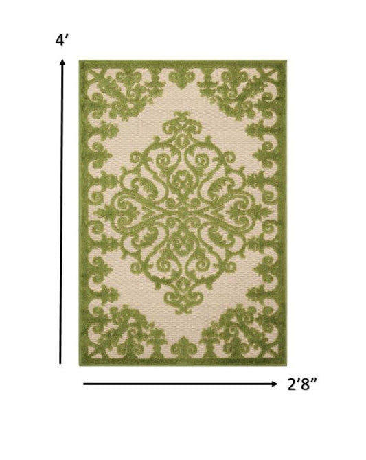 8' X 11' Orange And Ivory Damask Indoor Outdoor Area Rug