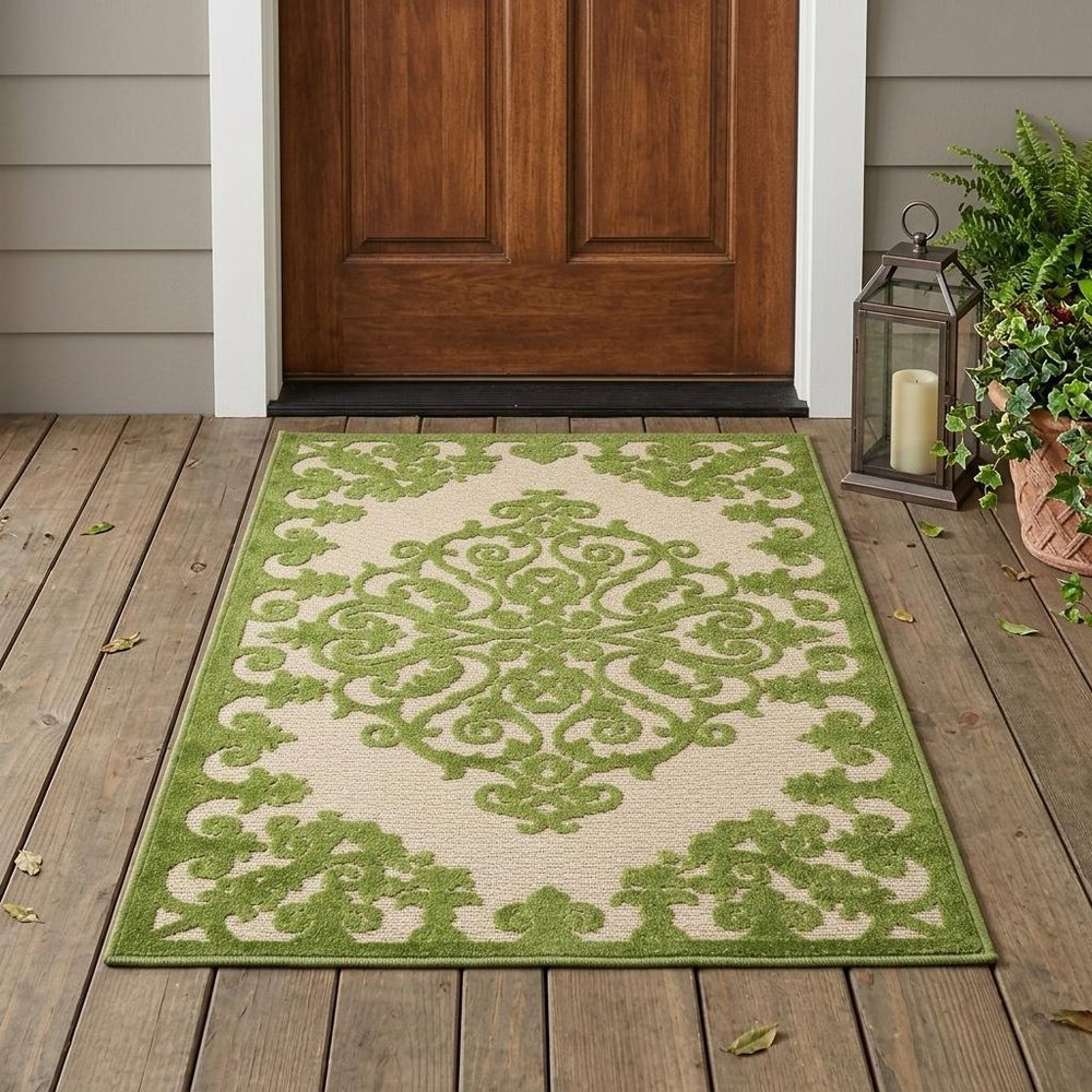 8' X 11' Orange And Ivory Damask Indoor Outdoor Area Rug — view 13