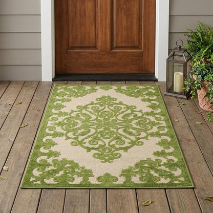 8' X 11' Orange And Ivory Damask Indoor Outdoor Area Rug HomeRoots