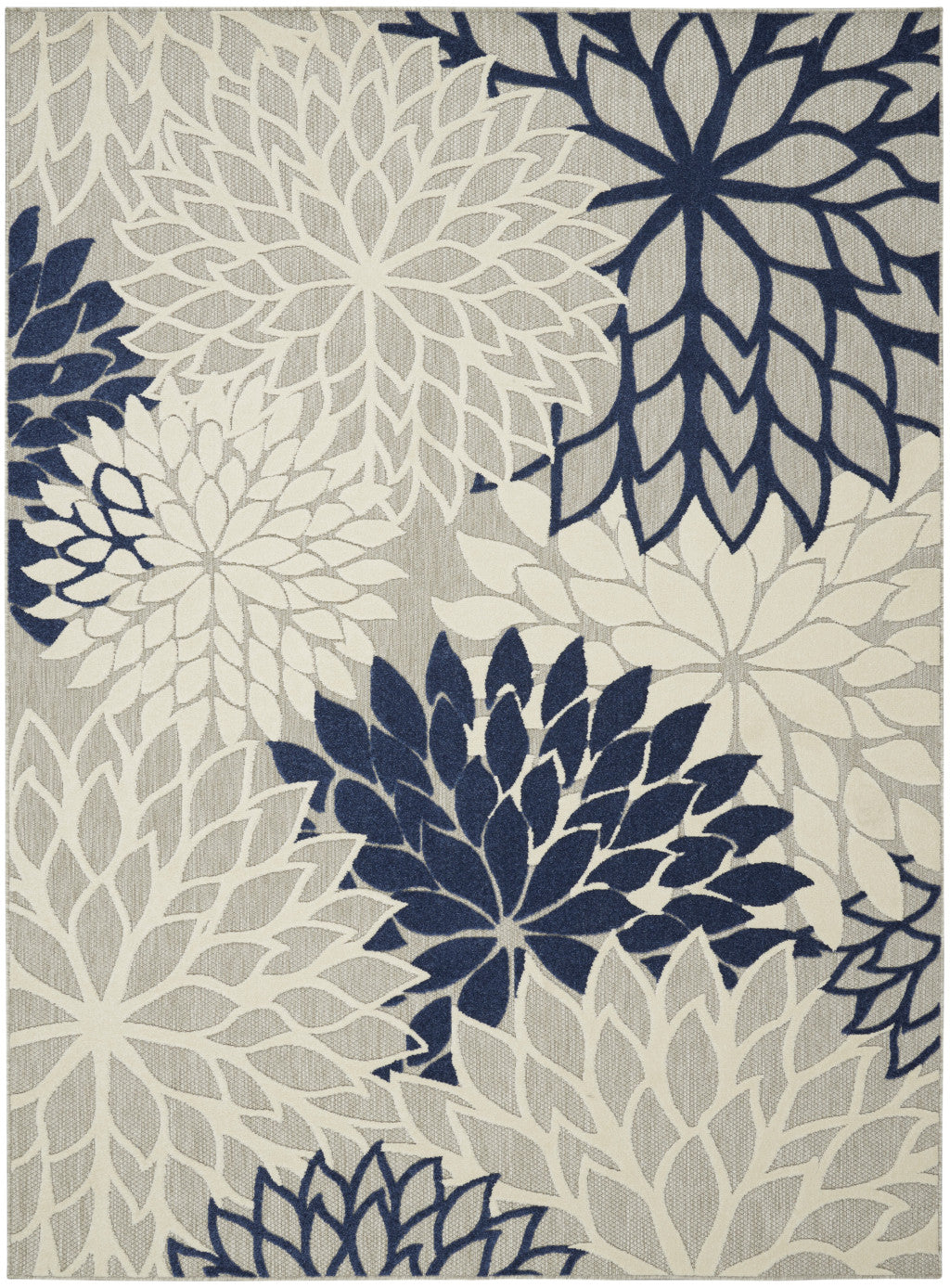 8' X 11' Ivory And Blue Floral Indoor Outdoor Area Rug - 1" (L) x 126" (W) x 94" (H)