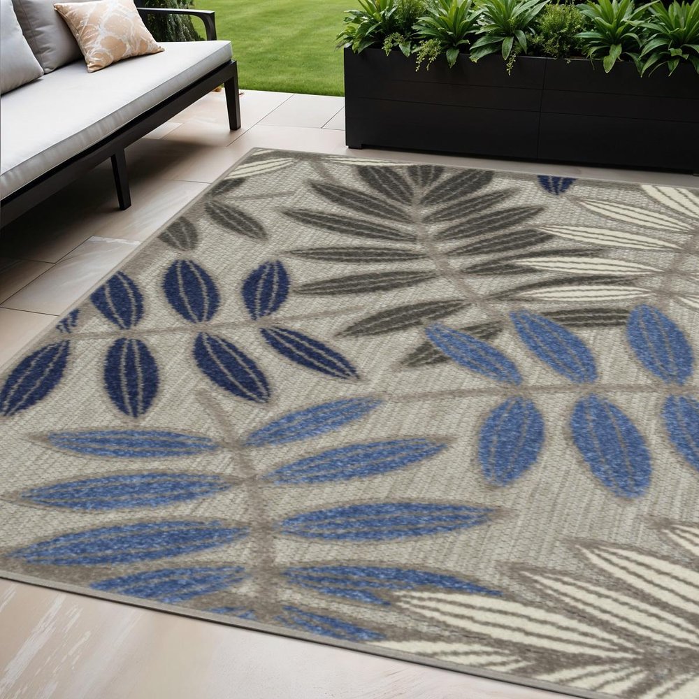 5' X 7' Blue And Gray Floral Indoor Outdoor Area Rug HomeRoots