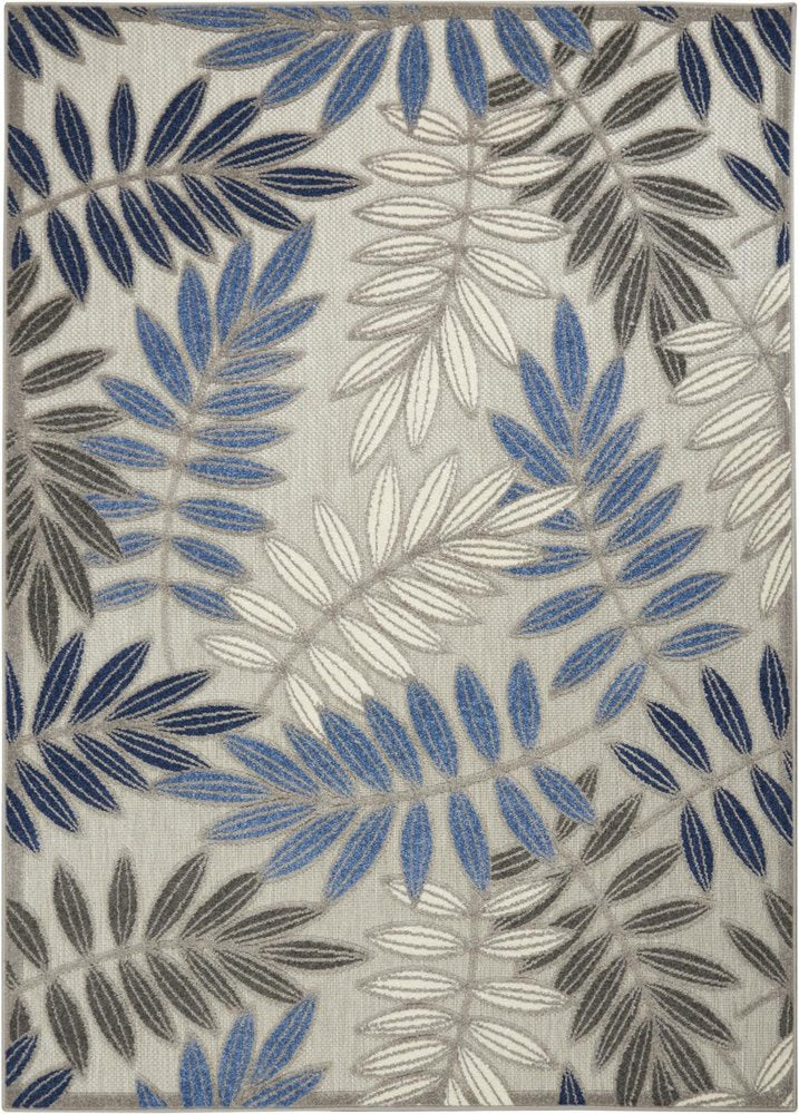 5' X 7' Blue And Gray Floral Indoor Outdoor Area Rug — view 1