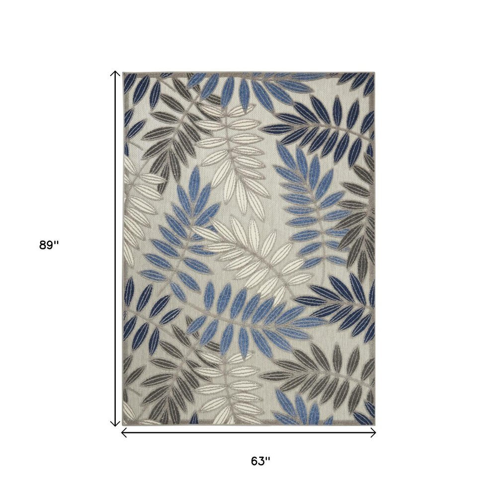 5' X 7' Blue And Gray Floral Indoor Outdoor Area Rug HomeRoots
