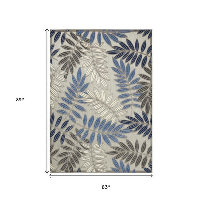 5' X 7' Blue And Gray Floral Indoor Outdoor Area Rug HomeRoots