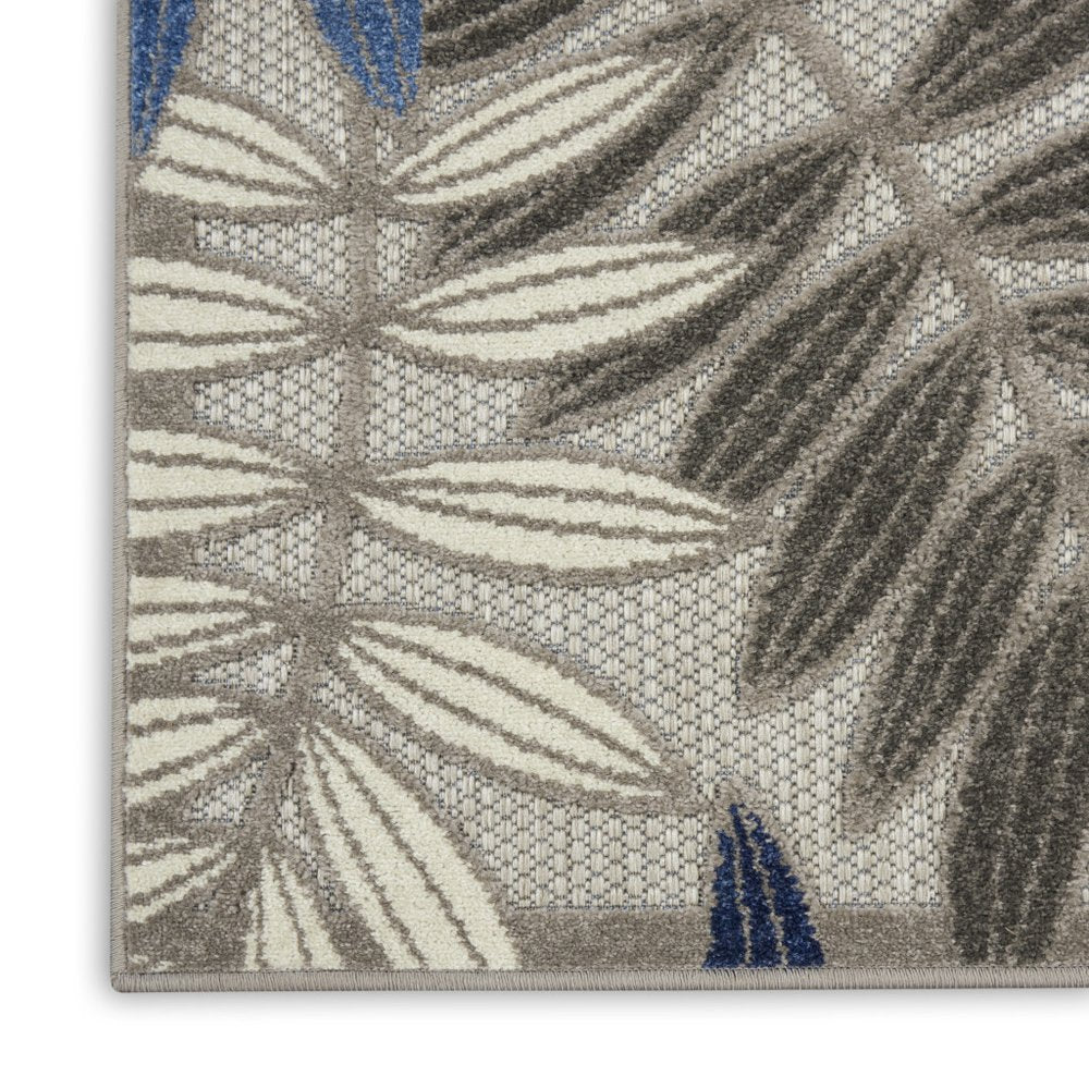 5' X 7' Blue And Gray Floral Indoor Outdoor Area Rug — view 6