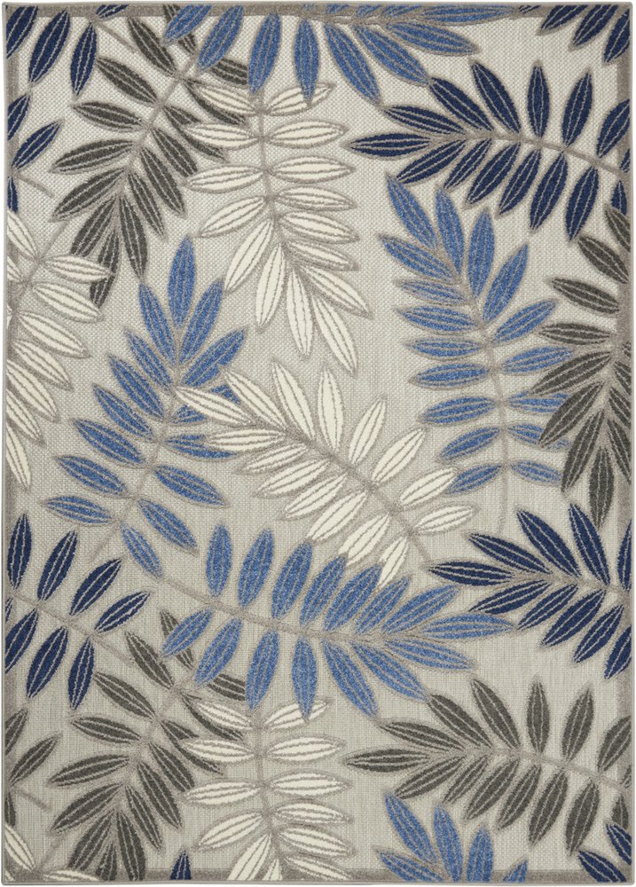 5' X 7' Blue And Gray Floral Indoor Outdoor Area Rug — view 8