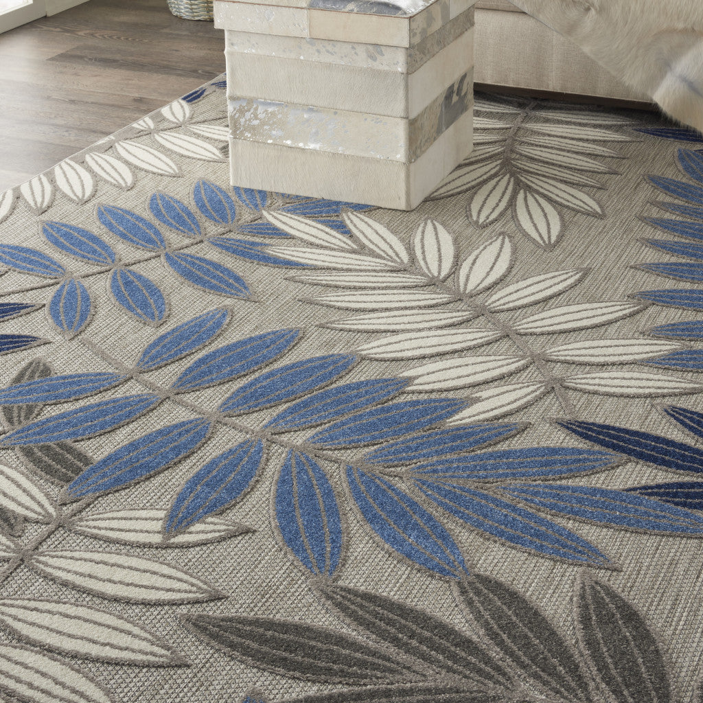 8‚Äô X 11‚Äô Gray And Blue Leaves Indoor Outdoor Area Rug