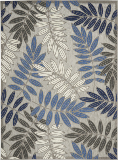 8‚Äô X 11‚Äô Gray And Blue Leaves Indoor Outdoor Area Rug