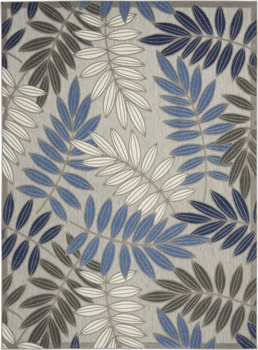 8‚Äô X 11‚Äô Gray And Blue Leaves Indoor Outdoor Area Rug