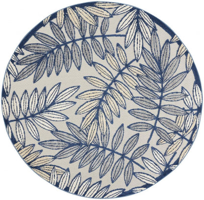 4' Round Ivory And Blue Round Floral Indoor Outdoor Area Rug - FurniFindUSA