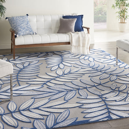 4' X 6' Ivory And Blue Floral Indoor Outdoor Area Rug