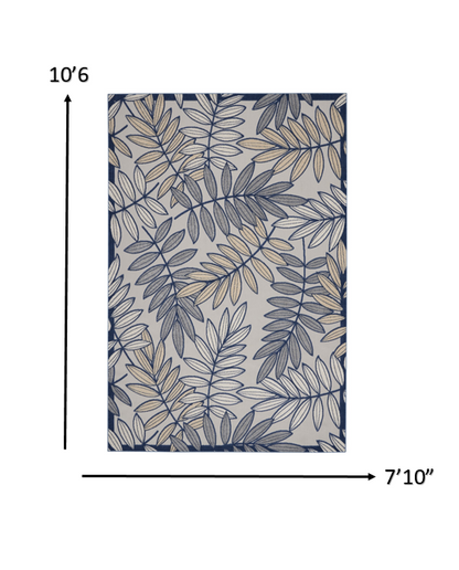 4' X 6' Ivory And Blue Floral Indoor Outdoor Area Rug