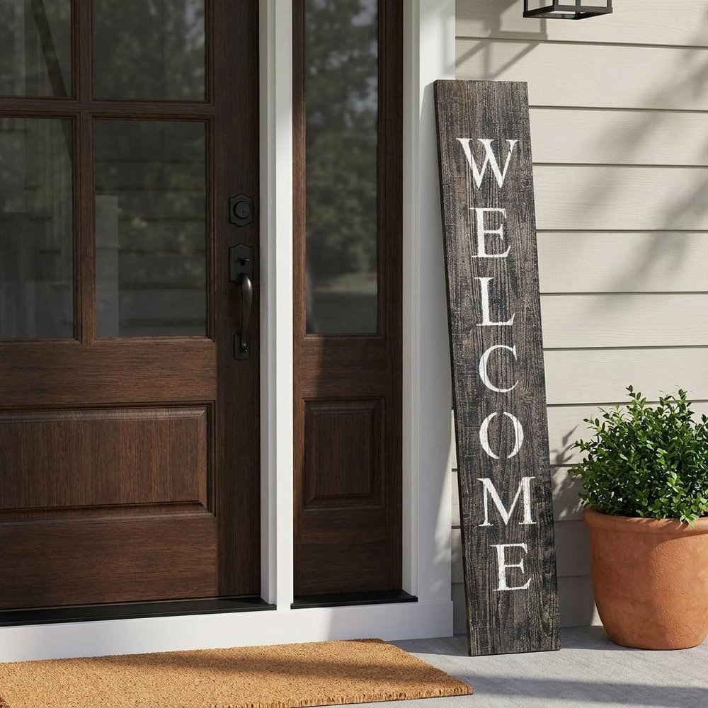 5' Rustic Black And White Front Porch Welcome Sign HomeRoots