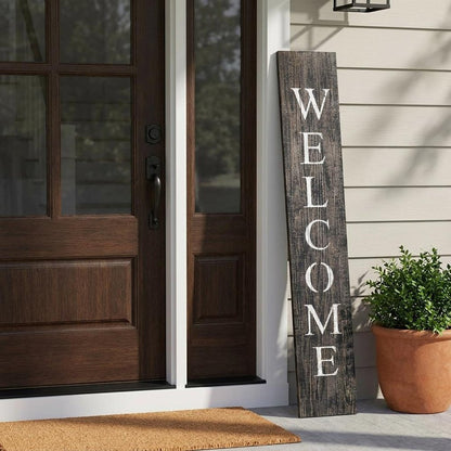 5' Rustic Black And White Front Porch Welcome Sign HomeRoots