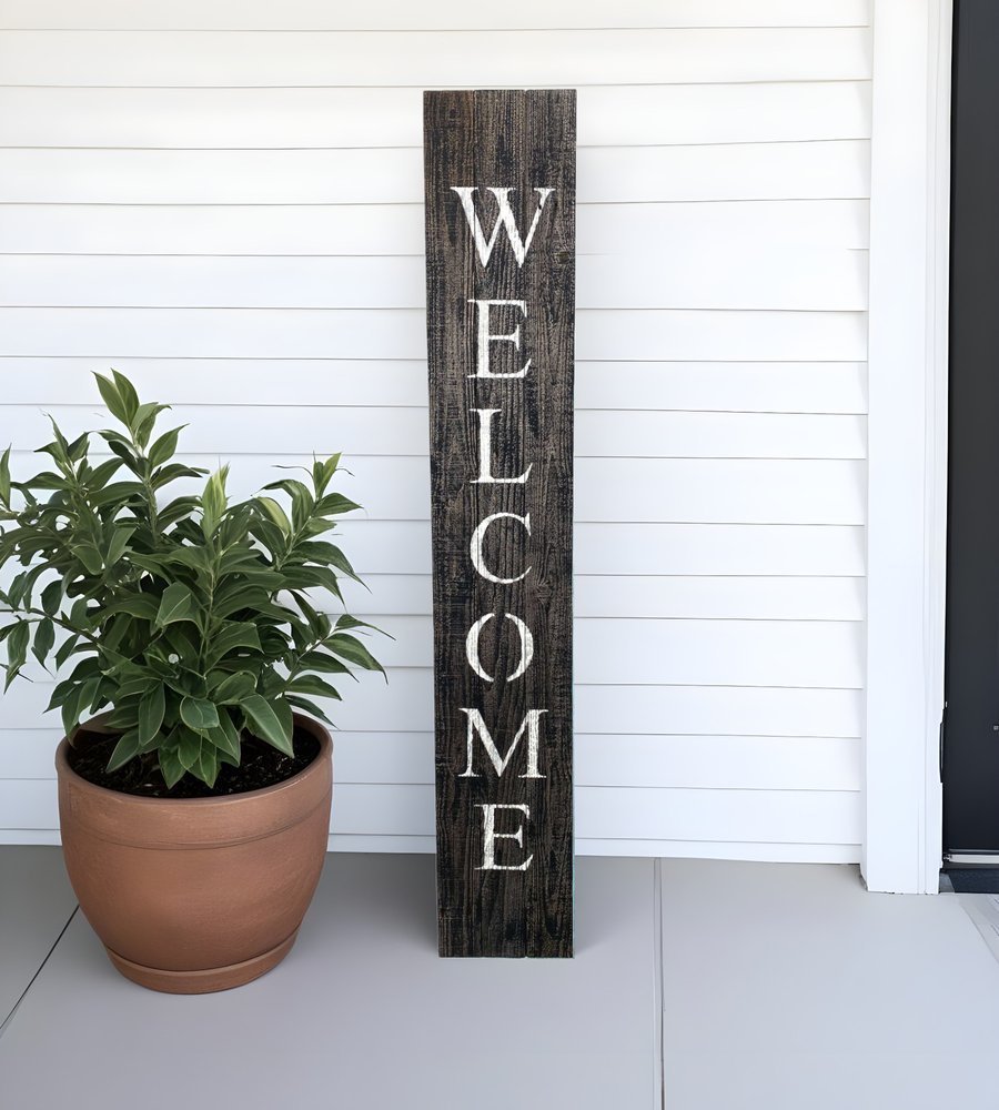5' Rustic Black And White Front Porch Welcome Sign HomeRoots