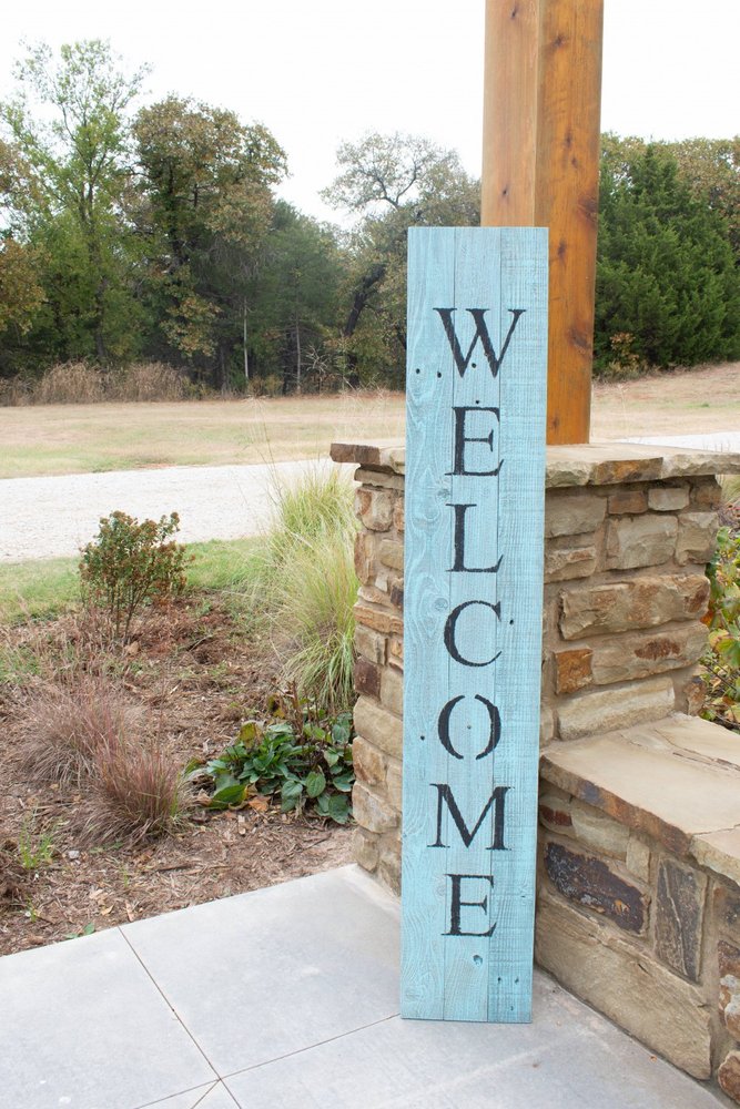 5' Rustic Light Aqua Blue Front Porch Welcome Sign HomeRoots