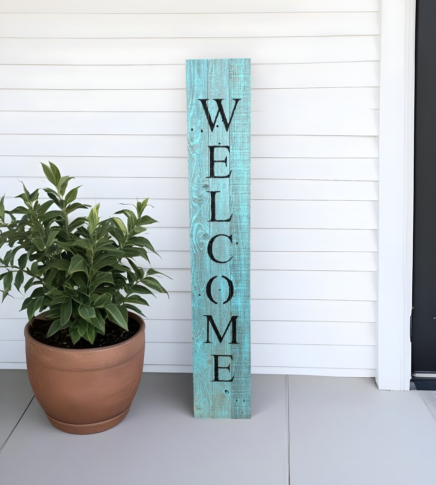 5' Rustic Light Aqua Blue Front Porch Welcome Sign HomeRoots