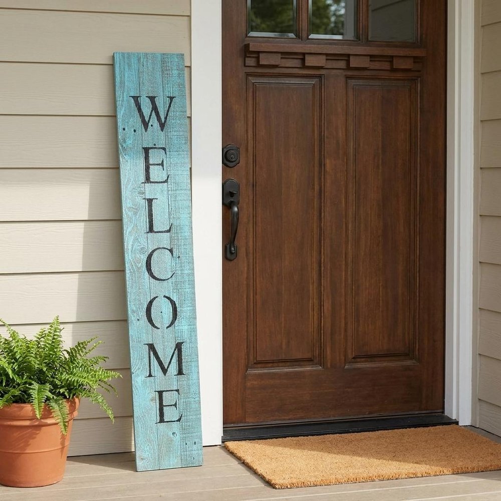 5' Rustic Light Aqua Blue Front Porch Welcome Sign HomeRoots