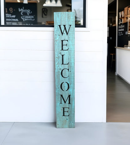 5' Rustic Light Aqua Blue Front Porch Welcome Sign HomeRoots