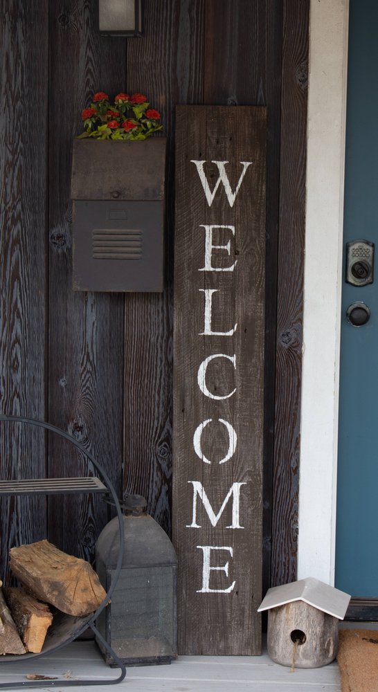 5' Rustic Espresso Brown And White Front Porch Welcome Sign HomeRoots
